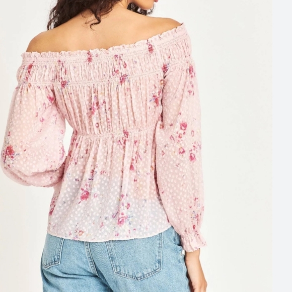 LOVESHACKFANCY Size Large Pink Tiffie Silk-blend Off The Shoulder Top MSRP $345 - Picture 2 of 2